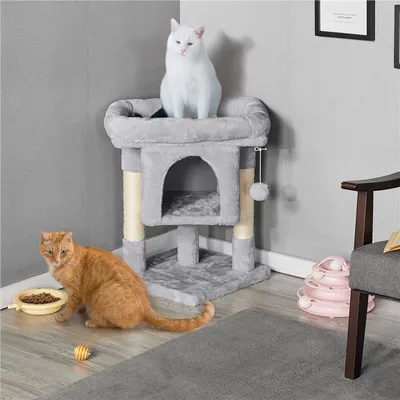 Arbre à Chat Design Avec Niche Et Plate-forme Hauteur 59cm Gris Clair