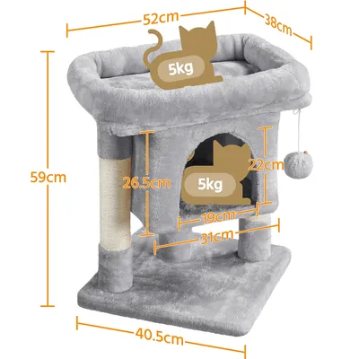 Arbre à Chat Design Avec Niche Et Plate-forme Hauteur 59cm Gris Clair