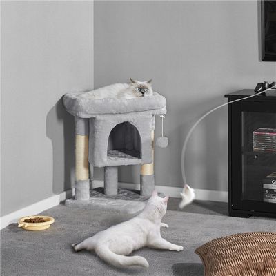 Arbre à Chat Design Avec Niche Et Plate-forme Hauteur 59cm Gris Clair