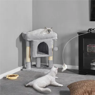 Arbre à Chat Design Avec Niche Et Plate-forme Hauteur 59cm Gris Clair