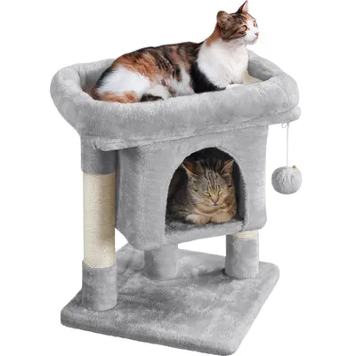Arbre à Chat Design Avec Niche Et Plate-forme Hauteur 59cm Gris Clair