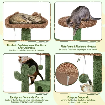 Arbre à Chat Design Cactus Tour Pour Chat Multiniveau Vert Et Brun