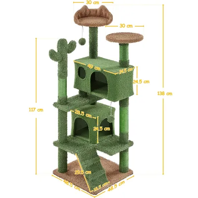 Arbre à Chat Design Cactus Tour Pour Chat Multiniveau Vert Et Brun
