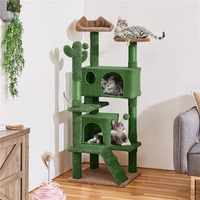 Arbre à Chat Design Cactus Tour Pour Chat Multiniveau Vert Et Brun