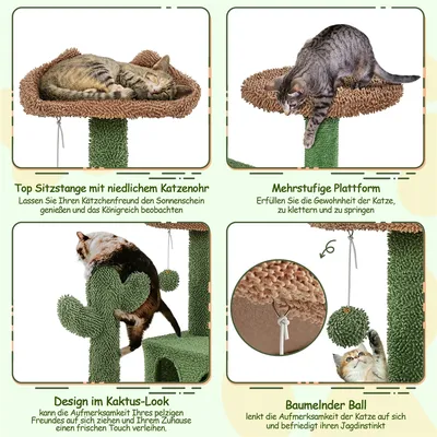 Kaktus Kratzbaum Modern Katzenbaum mit Aussichtsplattform 138cm hoch Kaktus Kratzbaum Modern Katzenbaum mit Aussichtsplattform 138cm hoch