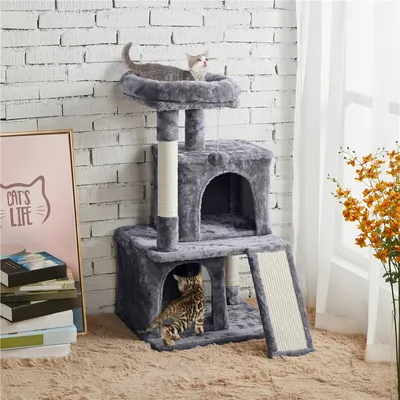Arbre à Chat Avec Griffoir Et Poteaux En Sisal  91 Cm De Haut Gris Foncé