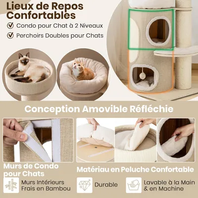 GIANTEX Arbre à Chat XXL de 154CM, Arbre a Chat Multi-Niveaux,    Naturel