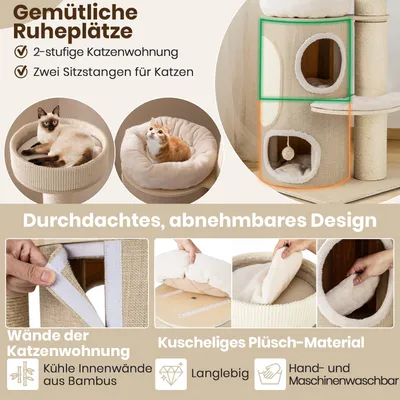 GIANTEX 154cm Mehrstufiger Katzenbaum Mit Wohnung Hängematte & Sisalball GIANTEX 154cm Mehrstufiger Katzenbaum Mit Wohnung Hängematte & Sisalball