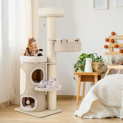 GIANTEX Arbre à Chat XXL de 154CM, Arbre a Chat Multi-Niveaux,    Naturel