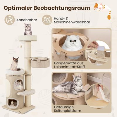 GIANTEX 154cm Mehrstufiger Katzenbaum Mit Wohnung Hängematte & Sisalball