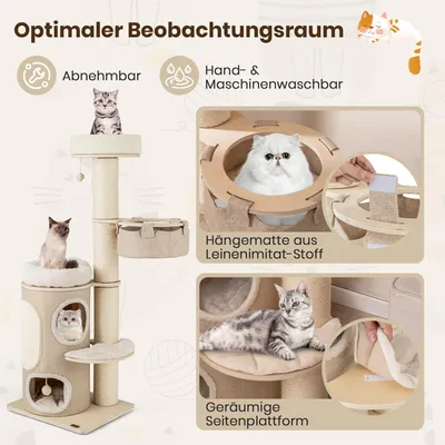 GIANTEX 154cm Mehrstufiger Katzenbaum Mit Wohnung Hängematte & Sisalball GIANTEX 154cm Mehrstufiger Katzenbaum Mit Wohnung Hängematte & Sisalball