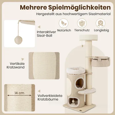 GIANTEX 154cm Mehrstufiger Katzenbaum Mit Wohnung Hängematte & Sisalball GIANTEX 154cm Mehrstufiger Katzenbaum Mit Wohnung Hängematte & Sisalball