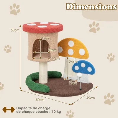 GIANTEX Arbre à Chat de Champignon pour Chaton avec Poteau en Sisal