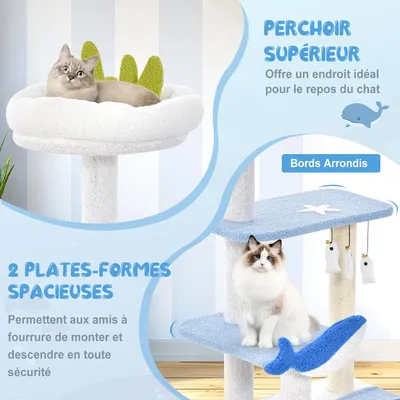 GIANTEX Arbre à Chat Multi-Niveaux avec Style Océan, Grattoir en Sisal