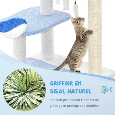 GIANTEX Arbre à Chat Multi-Niveaux avec Style Océan, Grattoir en Sisal