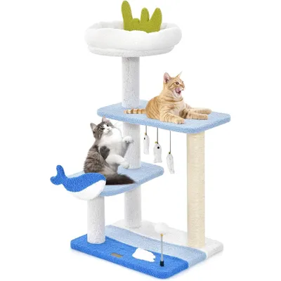 GIANTEX Arbre à Chat Multi-Niveaux avec Style Océan, Grattoir en Sisal