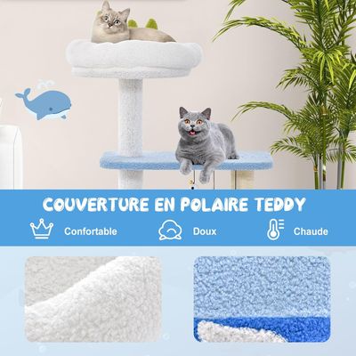 GIANTEX Arbre à Chat Multi-Niveaux avec Style Océan, Grattoir en Sisal