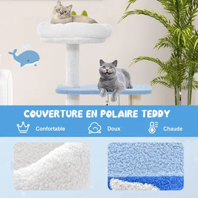 GIANTEX Arbre à Chat Multi-Niveaux avec Style Océan, Grattoir en Sisal