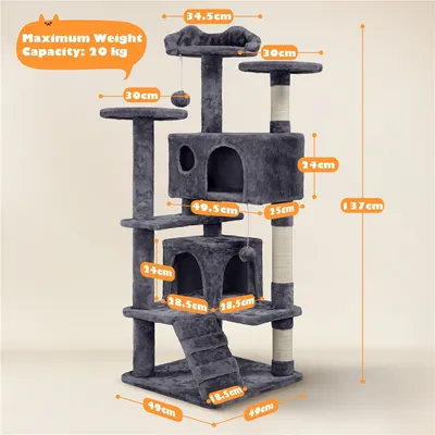 Arbre à Chat Multiniveau Avec Poteaux 137 Cm De Haut Gris Foncé