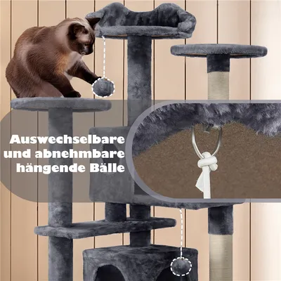 Kratzbaum mit Aussichtsplattformen Katzenhöhlen Kratzbrett Plüschball