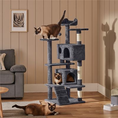 Arbre à Chat Multiniveau Avec Poteaux 137 Cm De Haut Gris Foncé
