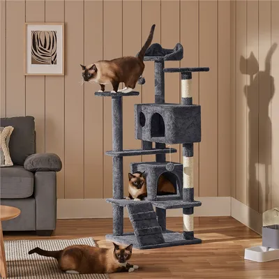 Arbre à Chat Multiniveau Avec Poteaux 137 Cm De Haut Gris Foncé