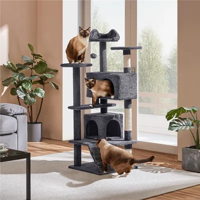 Arbre à Chat Multiniveau Avec Poteaux 137 Cm De Haut Gris Foncé