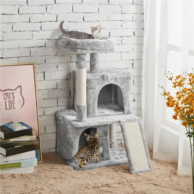 Arbre à Chat Avec Griffoir Et Poteaux En Sisal  91 Cm De Haut Gris Clair