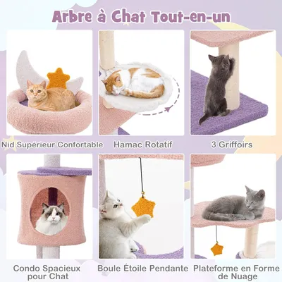 GIANTEX Arbre à Chat 140cm Design Mignon, Griffoirs en Sisal
