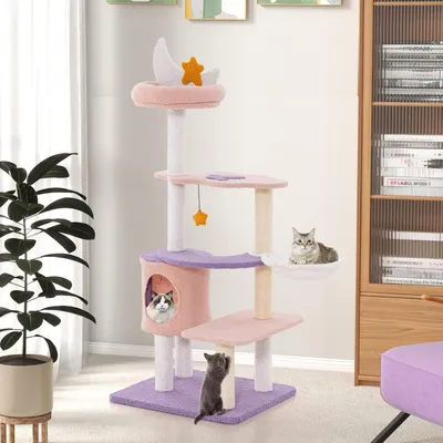 GIANTEX Arbre à Chat 140cm Design Mignon, Griffoirs en Sisal