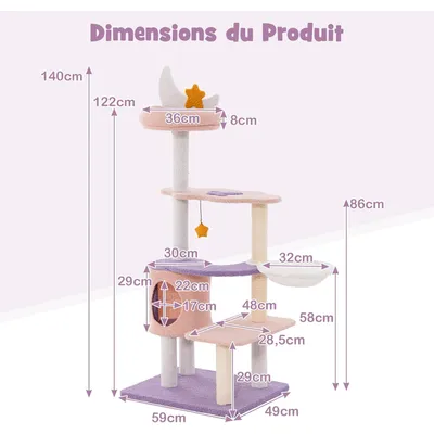 GIANTEX Arbre à Chat 140cm Design Mignon, Griffoirs en Sisal