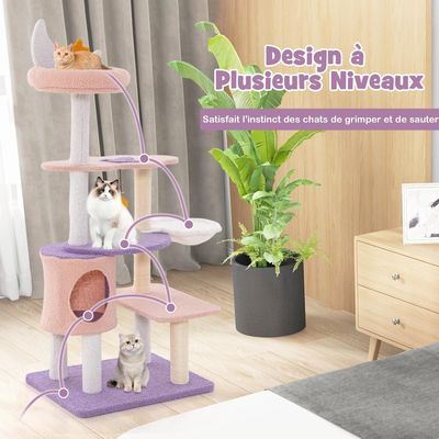 GIANTEX Arbre à Chat 140cm Design Mignon, Griffoirs en Sisal