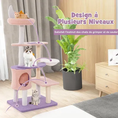 GIANTEX Arbre à Chat 140cm Design Mignon, Griffoirs en Sisal