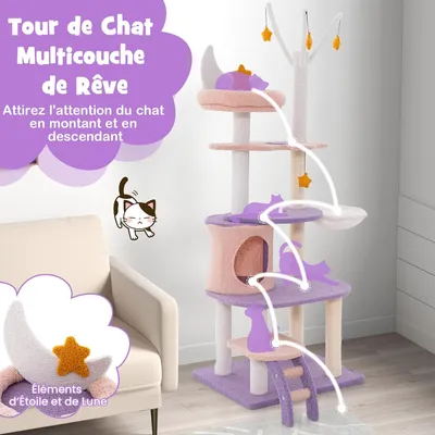 GIANTEX Arbre à Chat 158cm Design Mignon, Griffoirs en Sisal