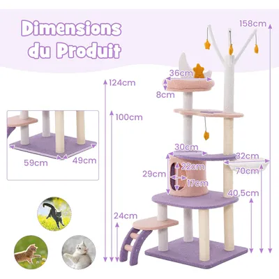 GIANTEX Arbre à Chat 158cm Design Mignon, Griffoirs en Sisal