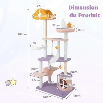 GIANTEX Arbre à Chat de 167 cm, Grande Arbre Moderne pour Chat