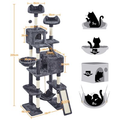 Arbre à Chat 209 Cm 2 Perchoirs Design Mignon 2 Grandes Niches