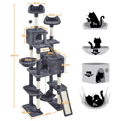 Arbre à Chat 209 Cm 2 Perchoirs Design Mignon 2 Grandes Niches