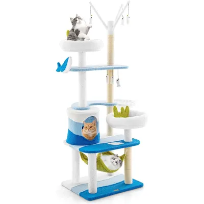 GIANTEX Arbre à Chat Multi-Niveaux avec Style Océan, Grattoir en Sisal
