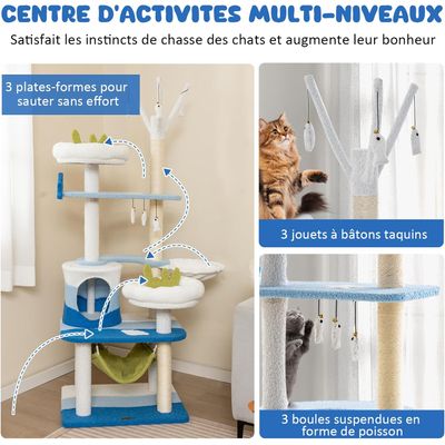 GIANTEX Arbre à Chat Multi-Niveaux avec Style Océan, Grattoir en Sisal
