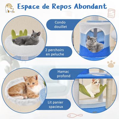 GIANTEX Arbre à Chat Multi-Niveaux avec Style Océan, Grattoir en Sisal