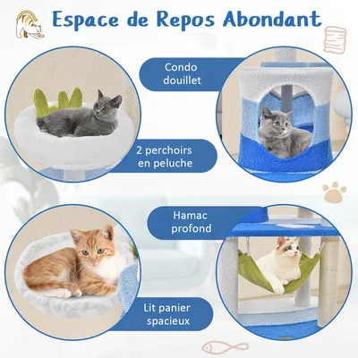 GIANTEX Arbre à Chat Multi-Niveaux avec Style Océan, Grattoir en Sisal