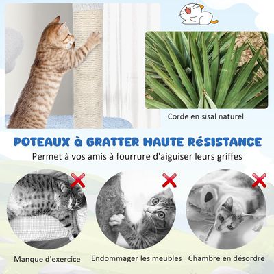 GIANTEX Arbre à Chat Multi-Niveaux avec Style Océan, Grattoir en Sisal