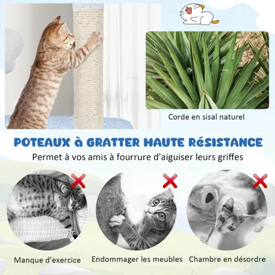 GIANTEX Arbre à Chat Multi-Niveaux avec Style Océan, Grattoir en Sisal