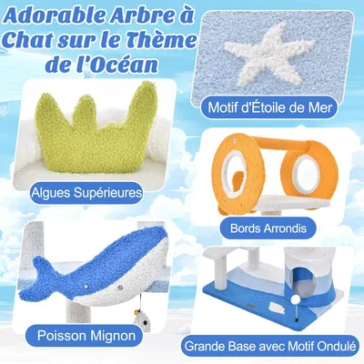 GIANTEX Arbre à Chat Multi-Niveaux avec Style Océan, Grattoir en Sisal