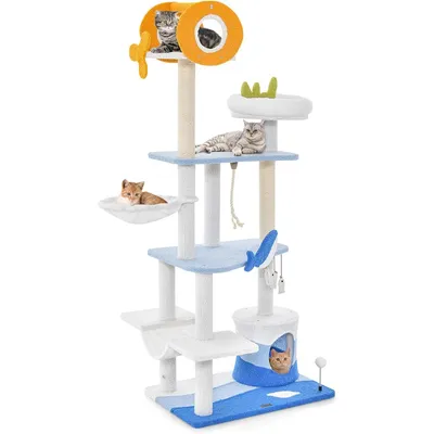 GIANTEX Arbre à Chat Multi-Niveaux avec Style Océan, Grattoir en Sisal