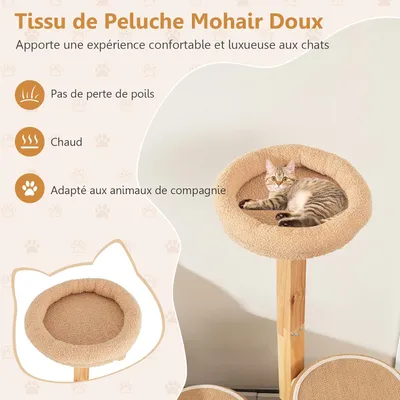 GIANTEX Arbre à Chat en Bois 129 cm, Arbre à Chat avec Poteaux en S, Condo
