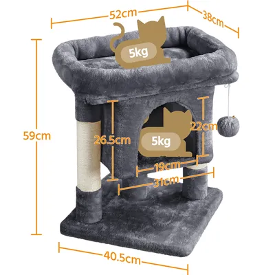 Arbre à Chat Design Avec Niche Et Plate-forme Arbre-griffoir Hauteur 59cm