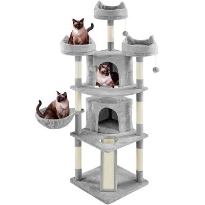 Arbre à Chat XXL Tour De Jeux Multiniveau Confortable 175 Cm De Haut Gris