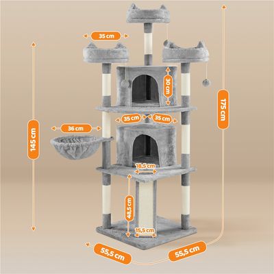 Arbre à Chat XXL Tour De Jeux Multiniveau Confortable 175 Cm De Haut Gris